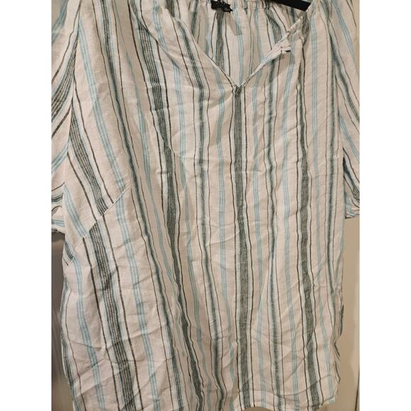 Talbots 100% Linen Striped Peasant Sleeve VNeck Top Women’s 1X Boho Tunic Blouse - Picture 4 of 5